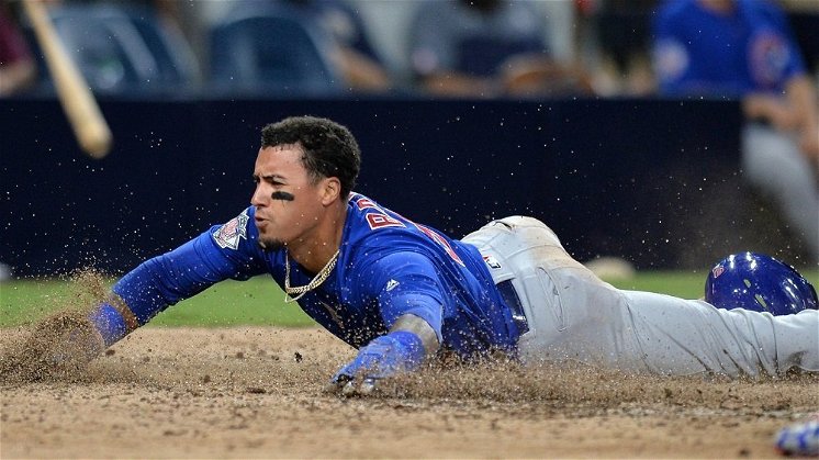 Cubs infielder Javier Baez took advantage of the Padres' defensive blunders. (Photo Credit: Jake Roth-USA TODAY Sports)