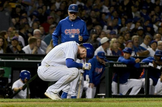 Kris Bryant was forced to exit the game after getting hit in the left wrist by a pitch.