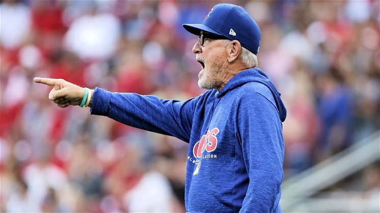 Cubs manager Joe Maddon was not pleased with a runner's interference call. (Photo Credit: David Kohl-USA TODAY Sports)