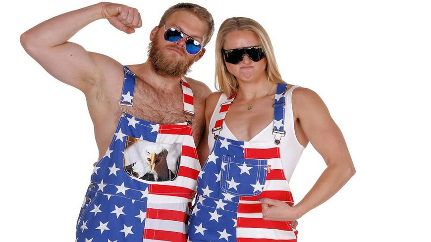 Shown are 'The Screamin Eagles American Flag Overalls' 