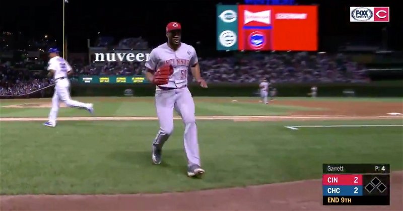 Cincinnati Reds reliever Amir Garrett poked fun at his history of starting fights by running to the dugout in order to avoid one.