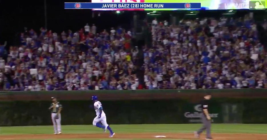 Javier Baez smacked his second home run of the game with a 2-run blast in the seventh inning on Monday.