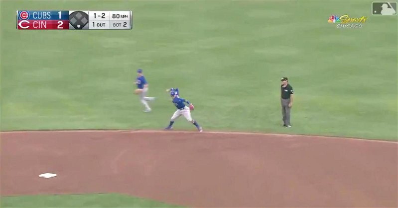 Showing off his wide array of defensive skills, Chicago Cubs shortstop Javier Baez pulled off a superb web gem.