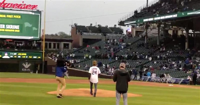 New Bears cornerback Buster Skrine threw out the first pitch at the Crosstown Classic on Wednesday.