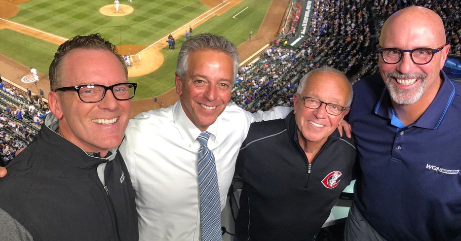 Thom Brennaman introduced his iconic father, Marty Brennaman, who joined Jim Deshaies and Len Kasper for a half-inning. (Credit: @lenandjd on Twitter)