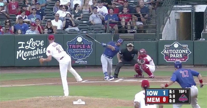 Chicago Cubs infielder Daniel Descalso hit a 2-run home run in his first at-bat with the Iowa Cubs.