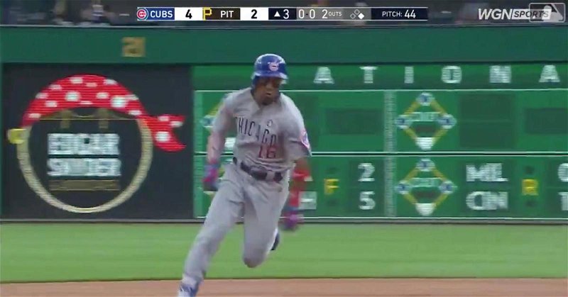 Robel Garcia sped around the bases en route to notching a triple for his first big-league hit.