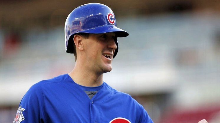 Kyle Hendricks was quite pleased with himself after hitting a bloop RBI single. (Credit: David Kohl-USA TODAY Sports)