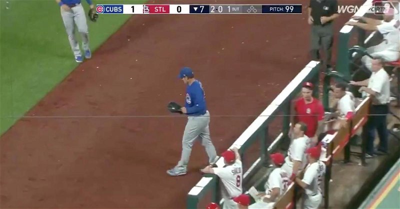 Anthony Rizzo did not let a dugout railing get in his way as he pulled off an impressive catch.