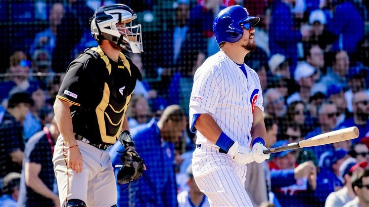 Kyle Schwarber's grand slam made MLB history, as the Cubs became the first team to have all three starting outfielders hit multiple home runs in the same game. (Credit: Patrick Gorski-USA TODAY Sports)