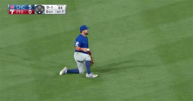 Chicago Cubs left fielder Kyle Schwarber went all out for a diving catch and did not come up empty-handed.