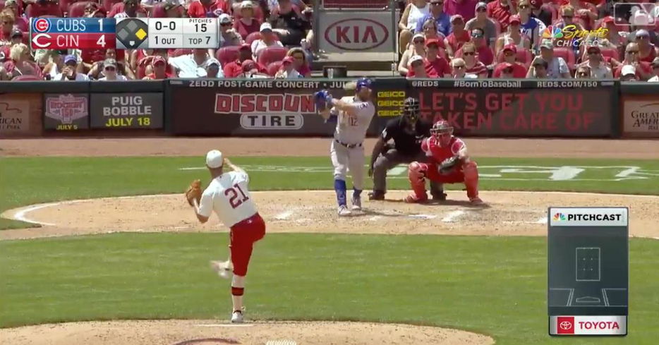 Kyle Schwarber slugged a 2-run blast off the first pitch thrown to him in the top of the seventh.