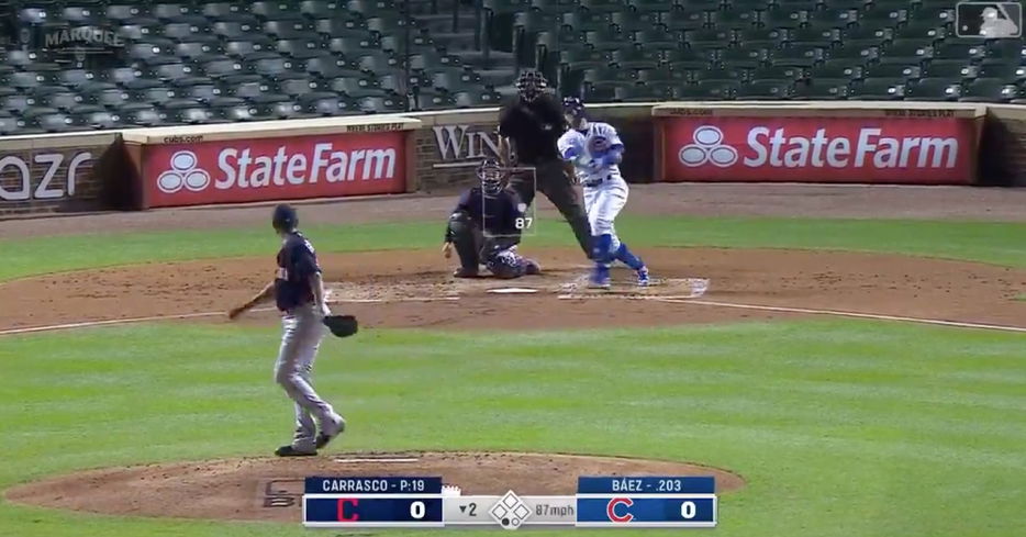 Cubs shortstop Javier Baez crushed a towering 450-footer at Wrigley Field on Tuesday.