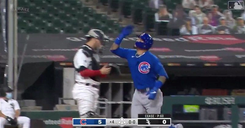 Cubs shortstop Javier Baez sent a 97-mph fastball from Dylan Cease into the bleachers at Guaranteed Rate Field.