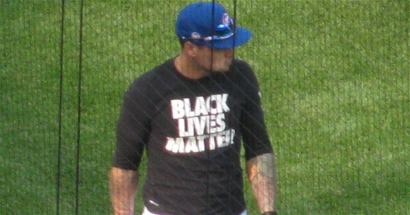 At Tuesday's batting practice, Cubs catcher Willson Contreras donned a shirt with the message 