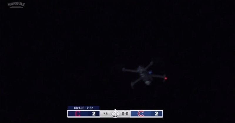 A pesky drone caused a seven-minute delay in the Cubs-Indians game at Wrigley Field on Wednesday night.