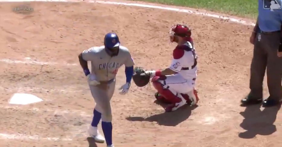 In the sixth inning, Jason Heyward crossed the plate to cap off a home run trot for the second time on the afternoon.