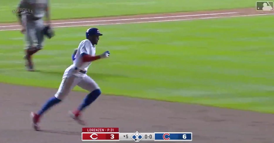 Cameron Maybin hustled around the bases for an RBI triple, driving home his first run as a Cub.