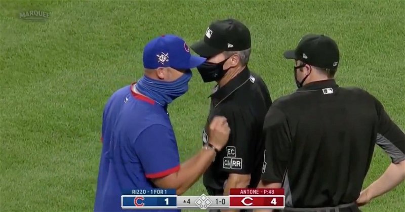 Cubs skipper David Ross was ejected for the first time as a big league manager.