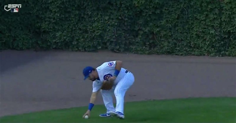 Kyle Schwarber was slow to field a ball in left field, and David Ross likely removed him from the game because of it.