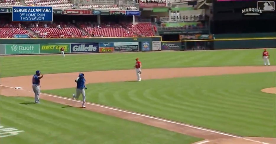 Sergio Alcantara smacked a home run that marked his third homer of the season and the Cubs' third homer of the day.