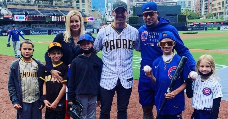 Javier Baez spent some quality time with Drew Brees and the rest of the Brees household at Petco Park. (Credit: @Saints on Twitter)