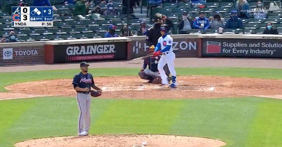 Javier Baez sent a three-run homer into the left field seats at the Friendly Confines.