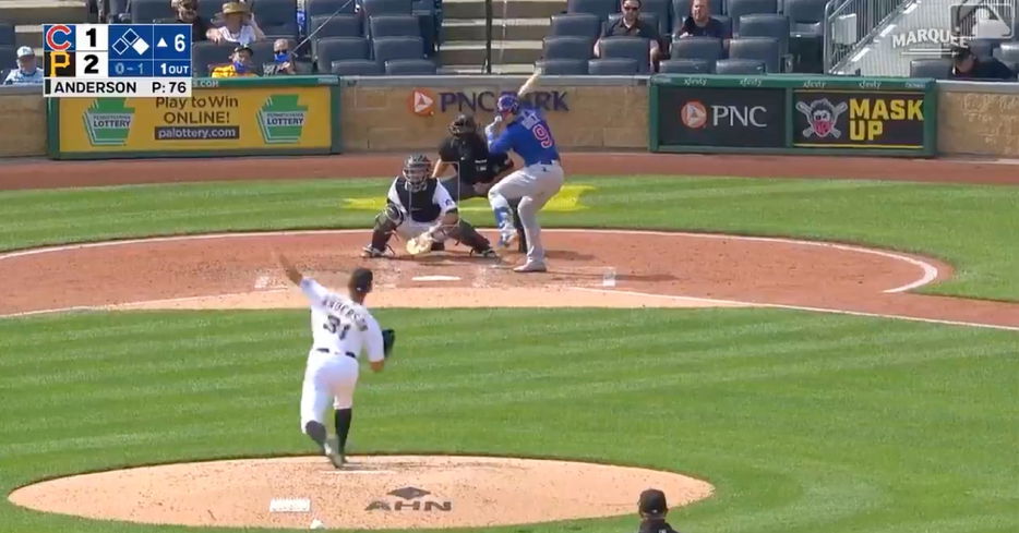 Javier Baez swung at a low pitch and sent it over the wall in the left field corner at PNC Park.