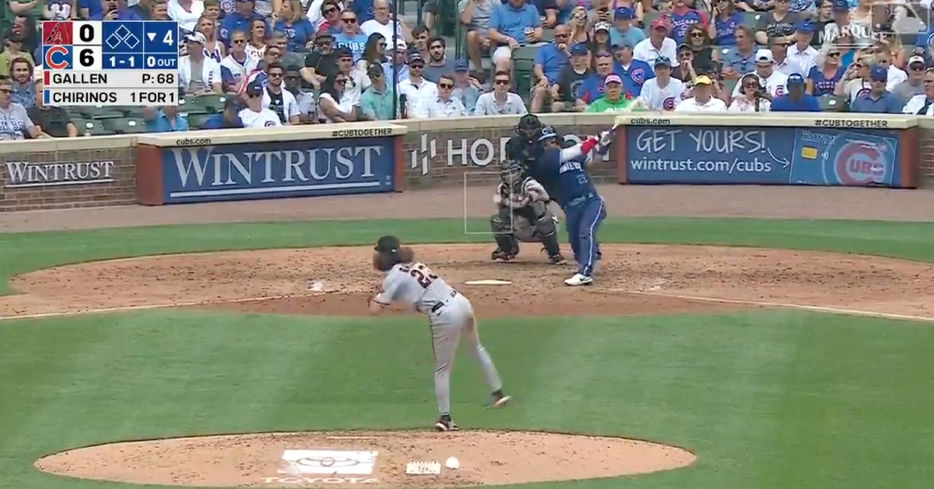 Cubs catcher Robinson Chirinos swatted a 408-foot leadoff dinger into the left-center field bleachers.