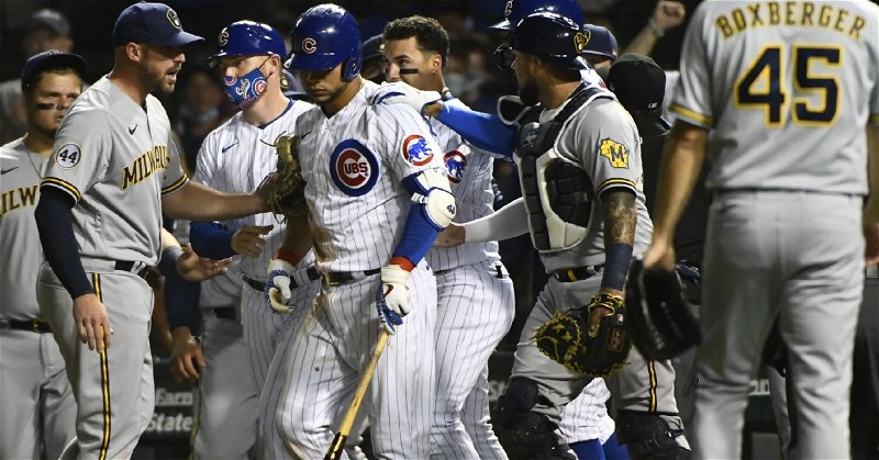 Willson Contreras was fined for causing the benches to empty at Wrigley Field on Tuesday. (Credit: Matt Marton-USA TODAY Sports)