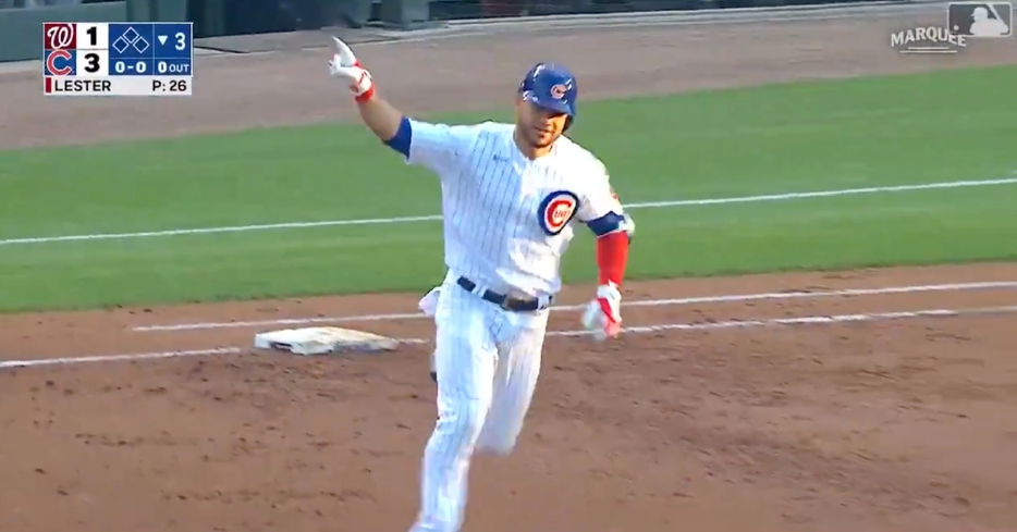 Willson Contreras batted a leadoff bomb off Jon Lester in Lester's first start back at Wrigley Field.