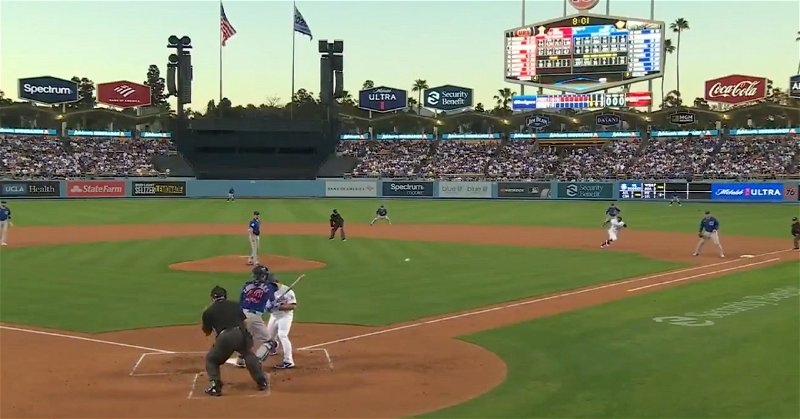 With the Cubs leading the Dodgers 1-0 in the third inning, Willson Contreras picked off Mookie Betts at first base.