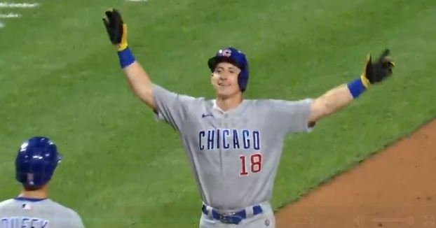 WATCH: Frank Schwindel homers in front of 70 friends and family behind Cubs' dugout