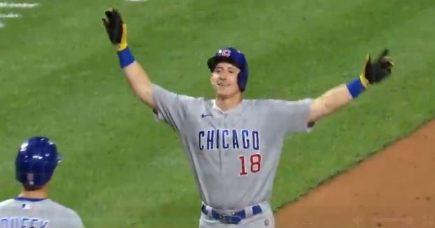 WATCH: Frank Schwindel homers in front of 70 friends and family behind Cubs' dugout