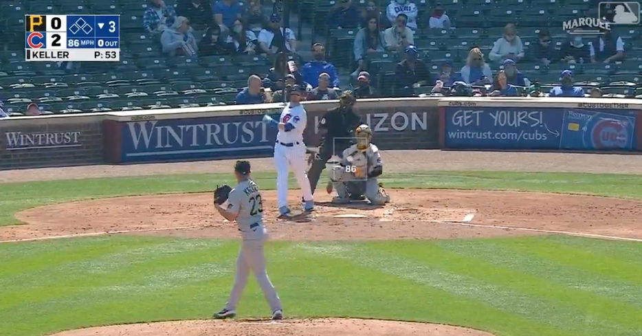 Ian Happ's first home run of the season carried 428 feet out to straightaway center field.