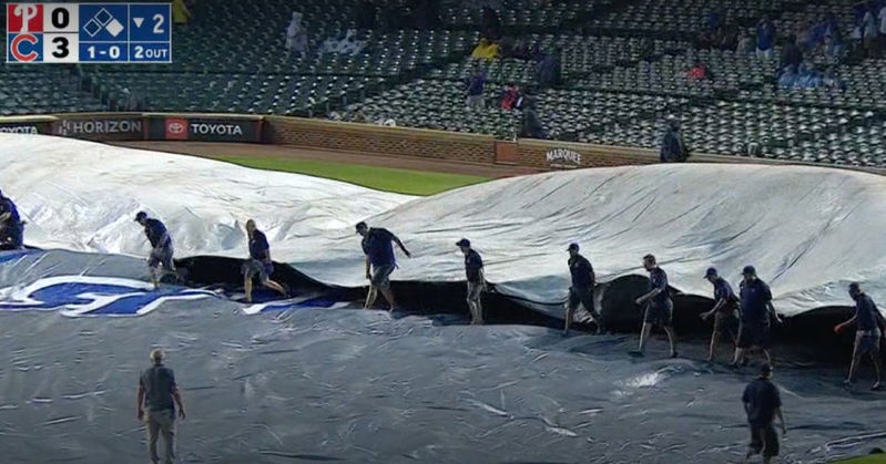 Wednesday's game at Wrigley Field entered into a second-inning rain delay because of a downpour.