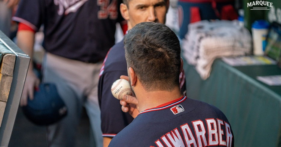 Even as a fan favorite, Kyle Schwarber had his home run ball thrown back as a visitor at Wrigley Field. (Credit: @WatchMarquee on Twitter)