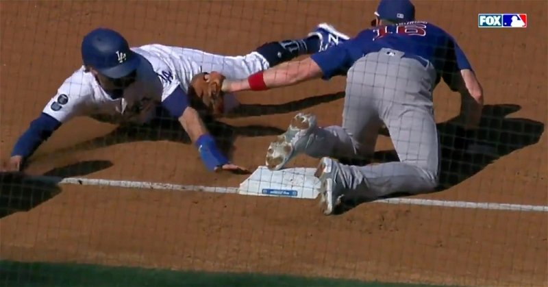 Patrick Wisdom successfully applied a tag on Chris Taylor, giving Willson Contreras his seventh caught stealing of the year.