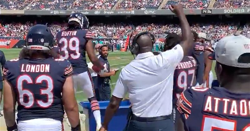 Rookie Bears defensive back Dionte Ruffin dunked the pigskin into the 