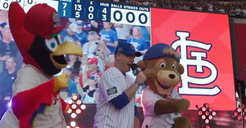 WATCH: Nick Offerman sings the 7th inning stretch with mascots in London