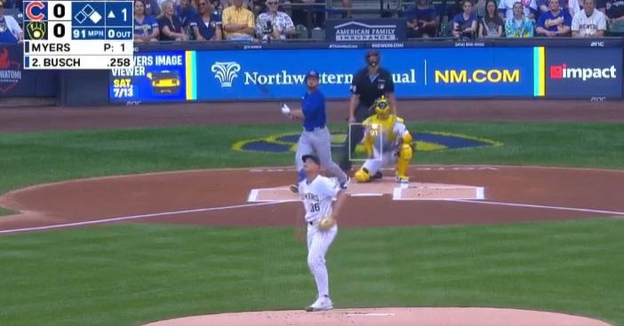 WATCH: Michael Busch blasts 413-foot homer against Brewers