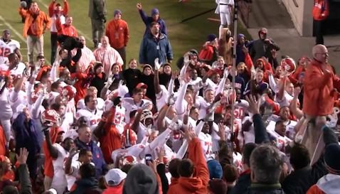 Video: Clemson players and fans celebrate win over VT