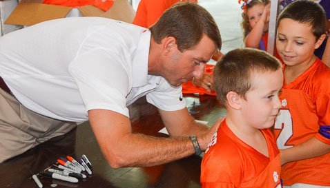 Dabo Swinney will be signing autographs starting at 2:30 p.m.