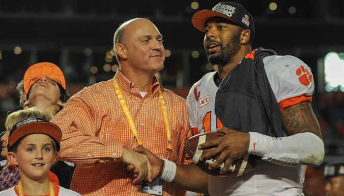 President Clements at the Orange Bowl with Tajh Boyd