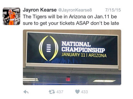 Kearse predicted Clemson in title game back in July
