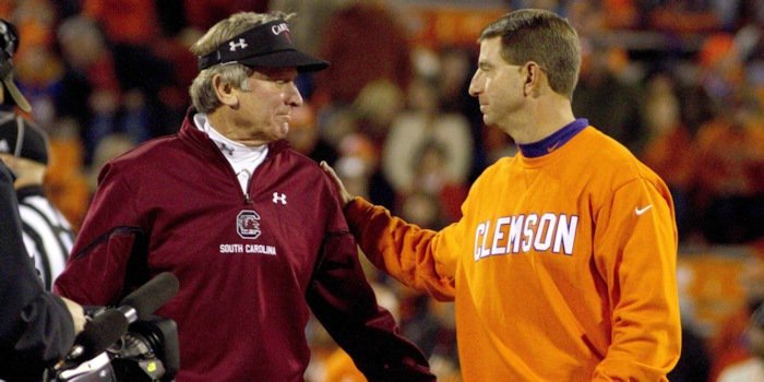 Swinney and Spurrier before last year's game.  <span style=
