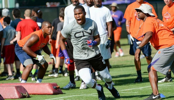 Rahshaun Smith is shown here working out at Dabo Swinney's camp last June 
