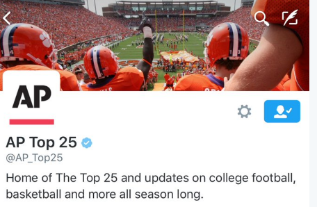 AP Top 25's Twitter account has Clemson cover picture