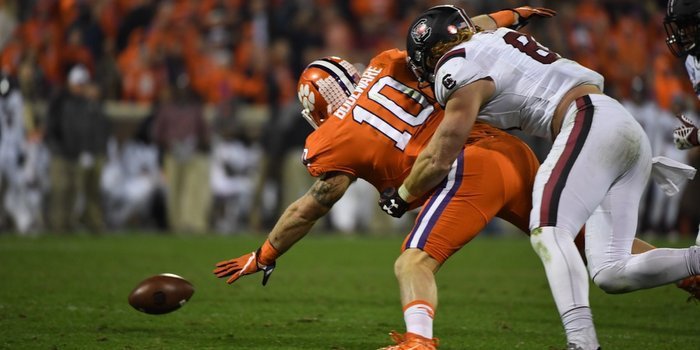 Boulware recovers a fumble in Clemson's domination of South Carolina in November 