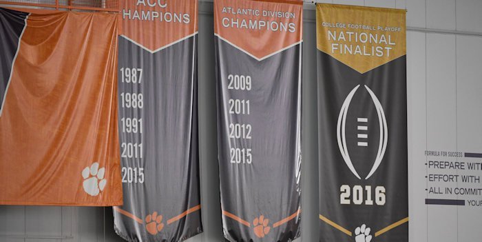 Clemson hangs CFB Championship finalist banner in practice facility